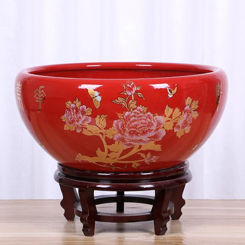 景德镇陶瓷鱼缸客厅家用小型睡莲荷花缸大号养鱼盆小金鱼缸乌龟缸