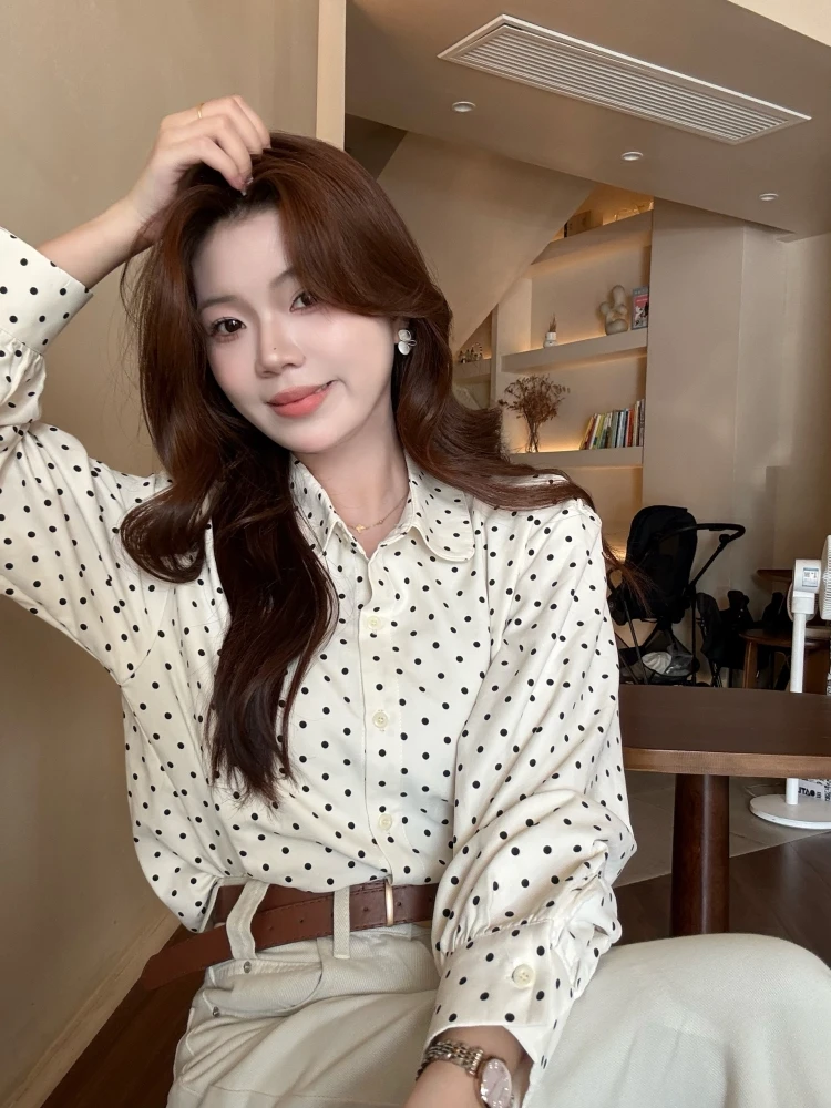 【巴洛克幻想】韩系气质波点立领衬衫女秋冬设计感宽松百搭长袖上衣