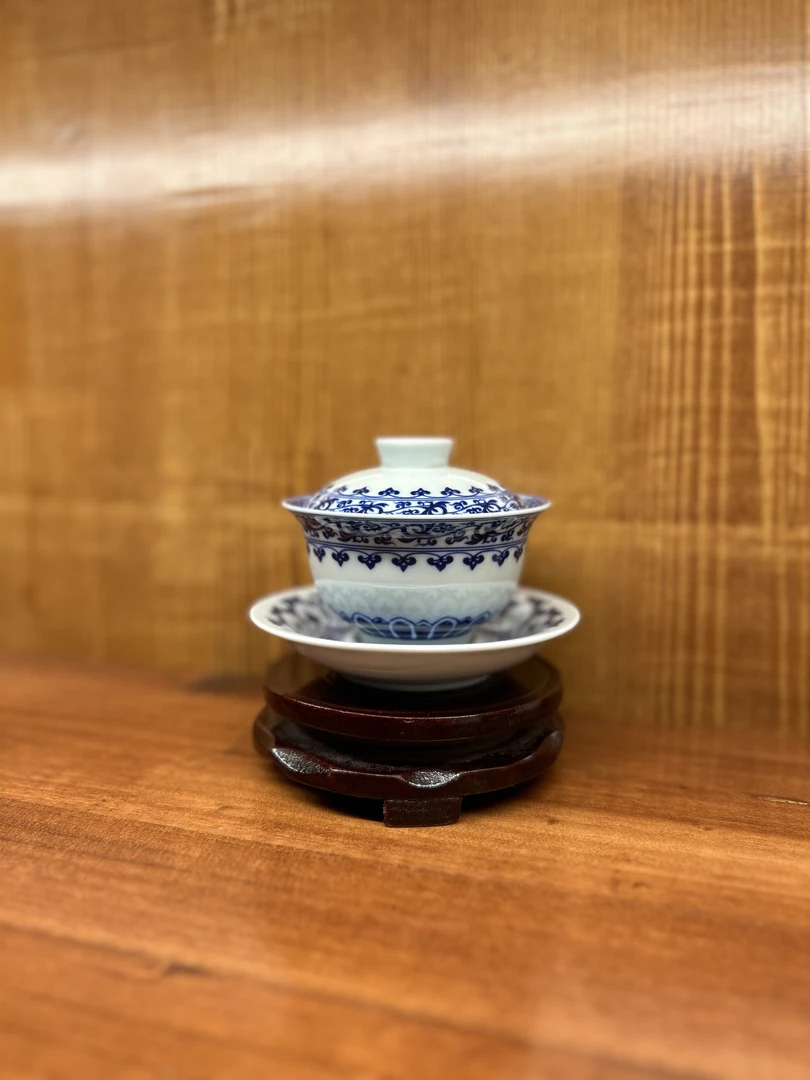 景德镇陶瓷釉下青苏麻离青瓷盖碗水盖主人杯宝相花元宝三才盖碗