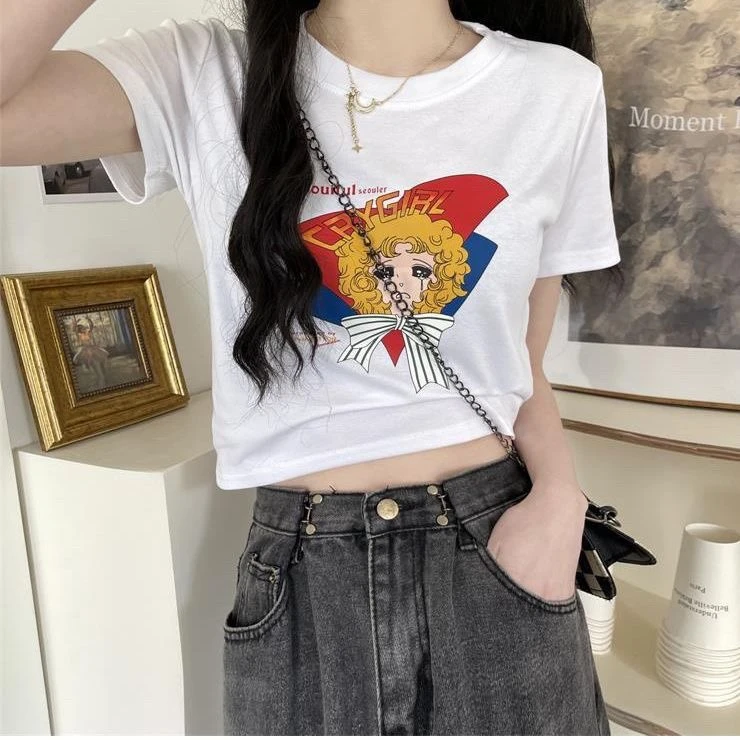 设计感小众短袖T恤女夏季2023新款短款别致洋气内搭显瘦上衣白色