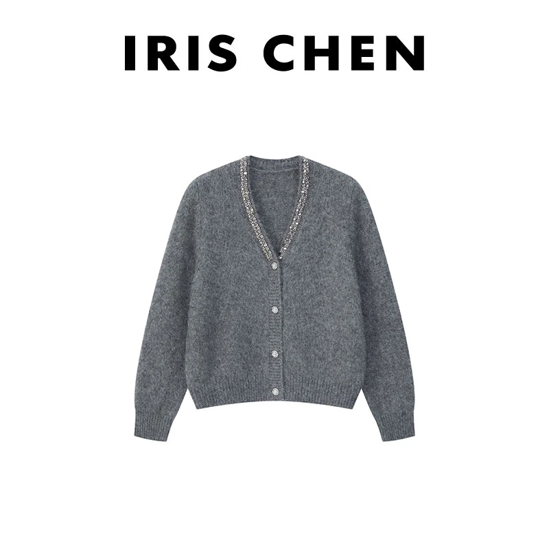 IRIS CHEN 巴洛克 2024冬新款羊驼毛绵羊毛345g金边针织衫24SY571