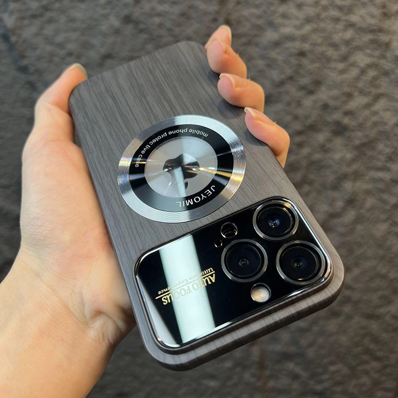 苹果14promax手机壳新款木纹iPhone13Pro大视窗护镜12露标磁吸硬
