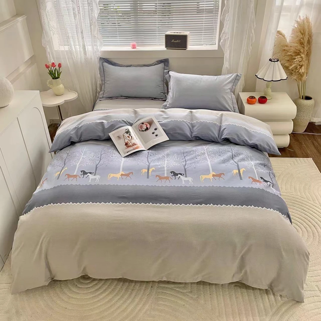 四季款全斜纹棉四件套 透气柔软纯印花被套床单-不起球 不掉色