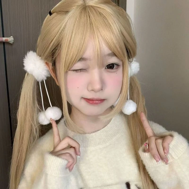 白色毛绒绒发圈带球球挂坠可爱少女甜妹马尾发绳丸子秋冬百搭头绳