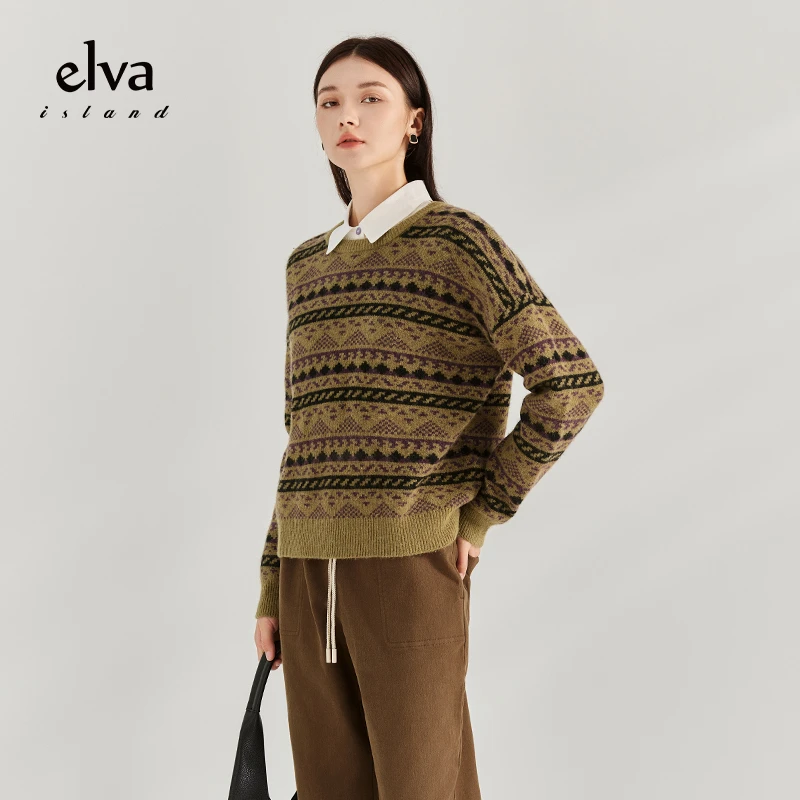 【九月专属】Elva' Island套头圆领兔毛混纺针织上衣加厚保暖