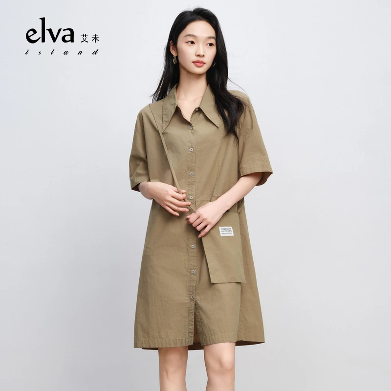 【艾钱钱】Elva' Island复古文艺休闲衬衫连衣裙31355