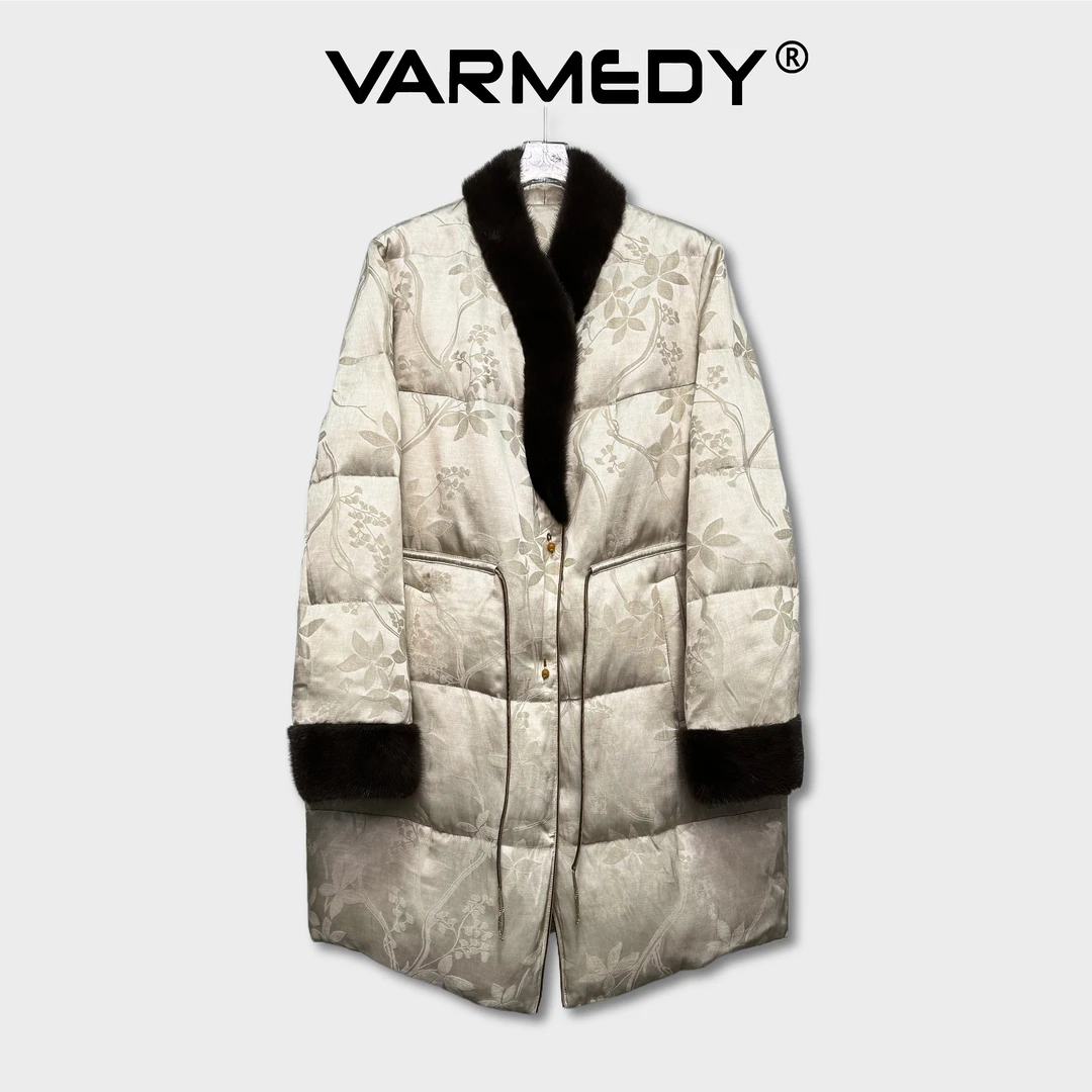 【云镜】水貂毛新中式国风盘扣女白鹅绒羽绒服冬装外套气质羽绒服女