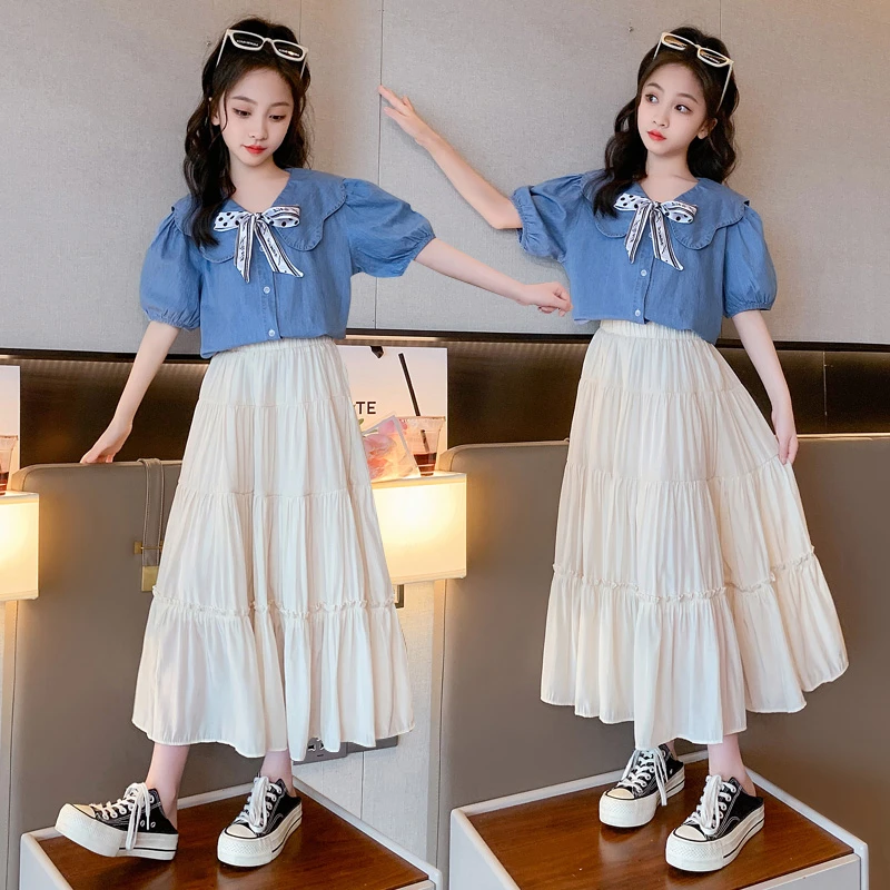 女童夏装连衣裙2024新款儿童时尚洋气衬衫中大童亲子半身长裙夏季