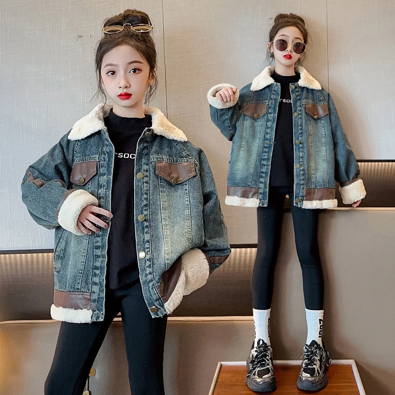 洋气加绒保暖外套2023秋冬新款女大童加厚时尚儿童炸街冬装夹克潮