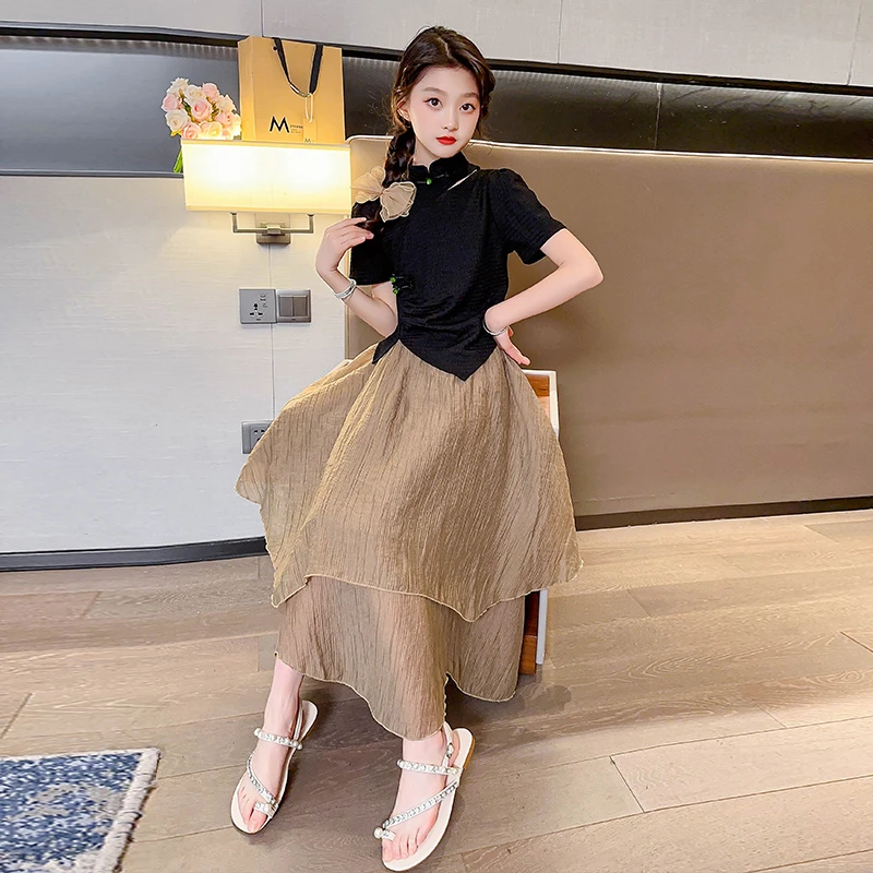 女童套装裙夏季2024新款女大童洋气时髦中国风儿童夏装中式两件套