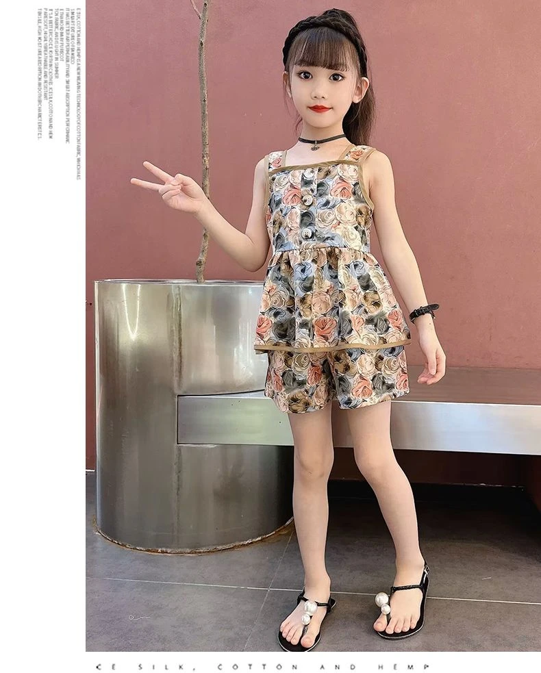 女童夏装套装2024新款洋气儿童背心宝宝夏季小女孩短裤时髦两件套