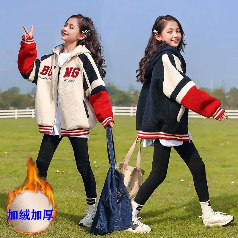 女童秋冬棉衣外套一体加绒6-12岁15岁洋气中大儿童装爆款毛毛衣服