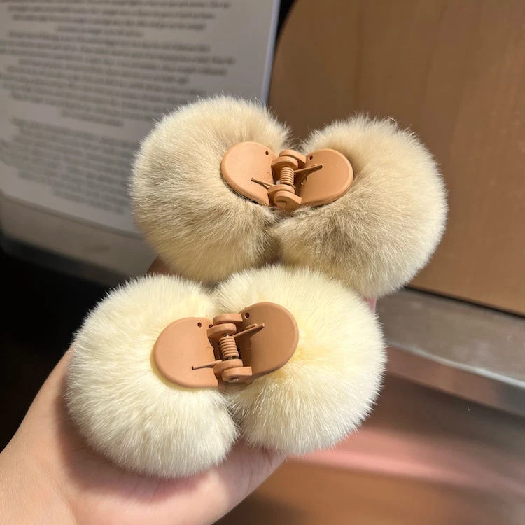 【可爱小毛球发夹】仿獭兔毛抓夹秋冬网红ins毛绒小夹子边夹发饰