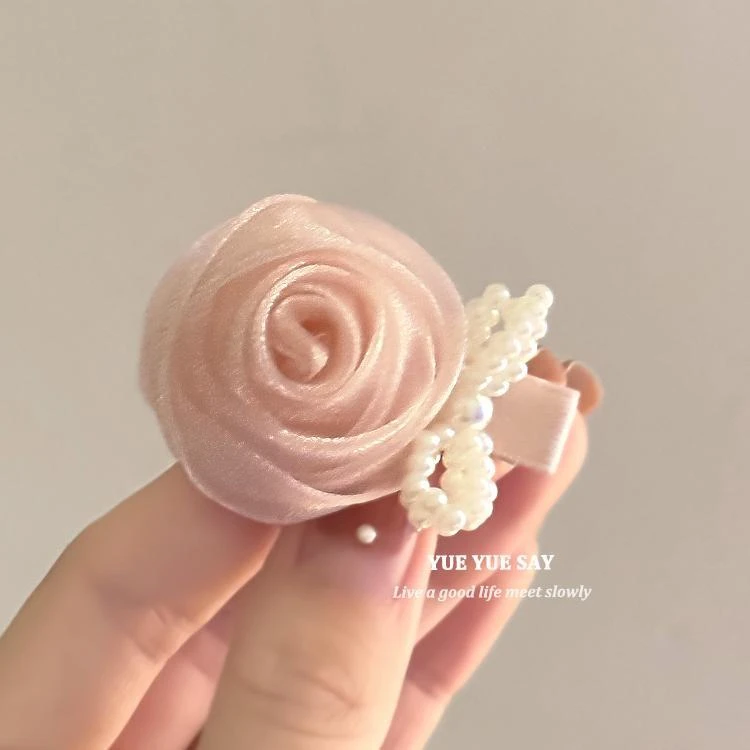 绚烂玫瑰法式复古粉色花朵发夹超仙蝴蝶结刘海边夹仙气少女发饰