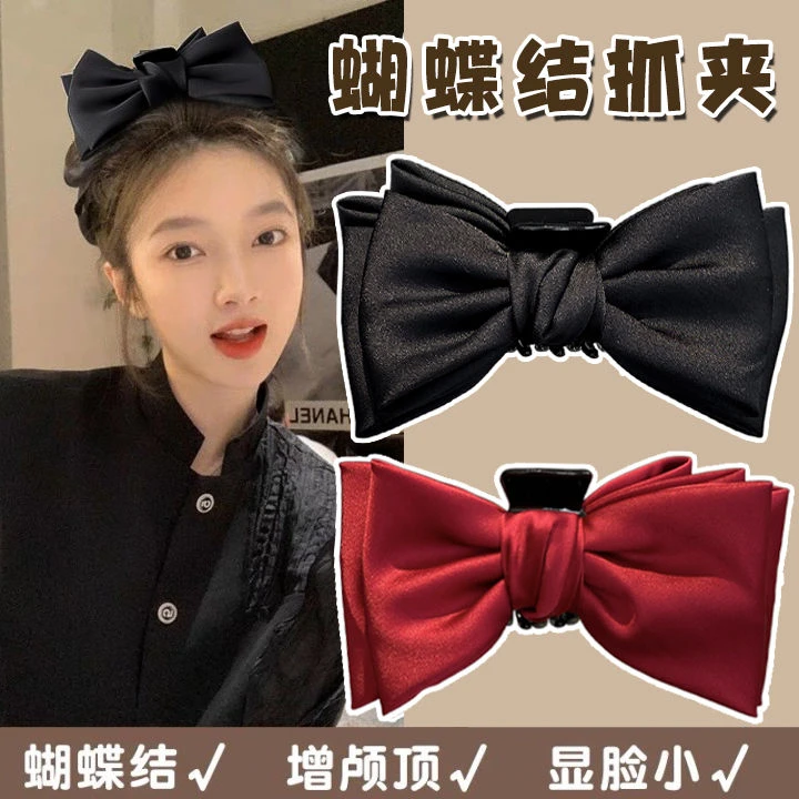在逃公主头饰黑色双面大蝴蝶结丝绒抓夹发饰女鲨鱼夹发夹子后脑勺