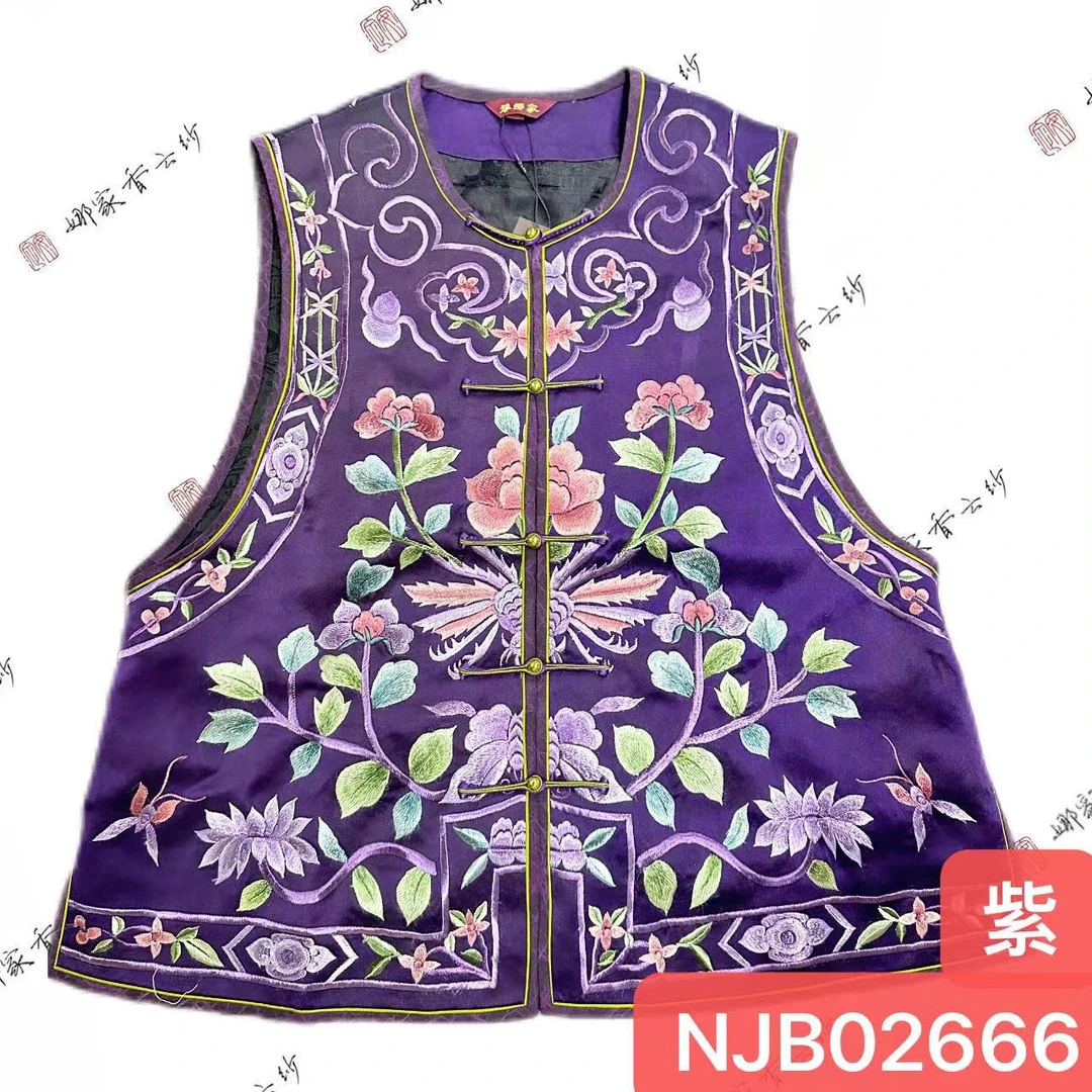 娜家国风诗朵绣花马甲NJB(02666)复古香云纱民族风
