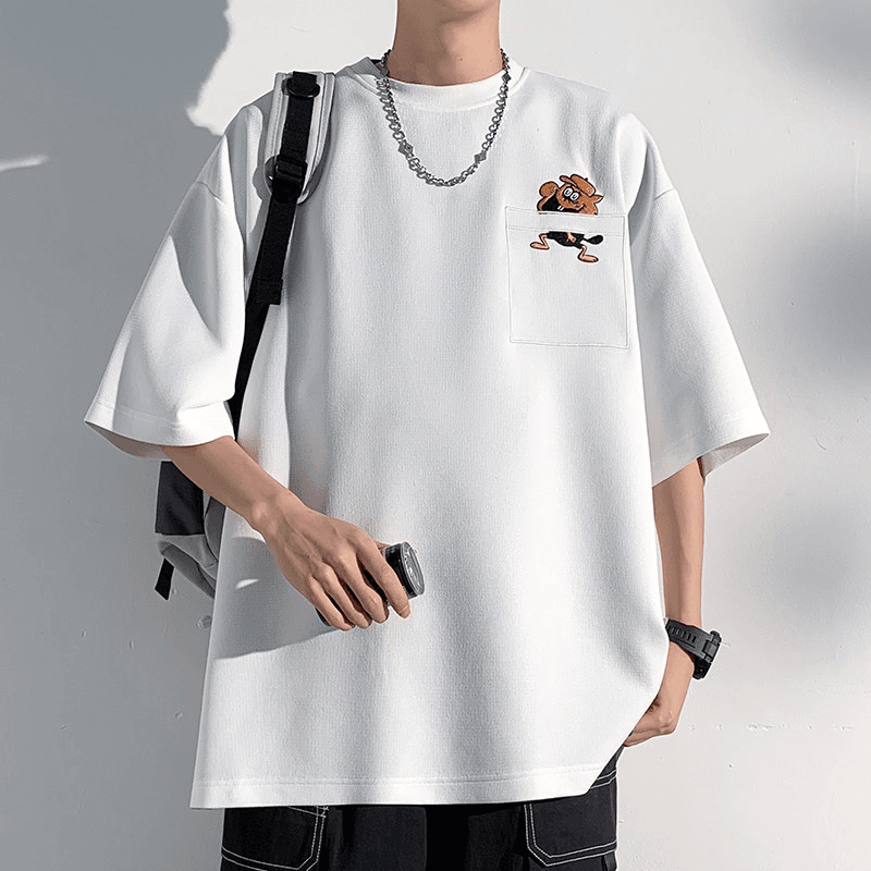 夏季圆领短袖T恤大码男生潮牌五分半袖重磅宽松中袖打底衫体恤