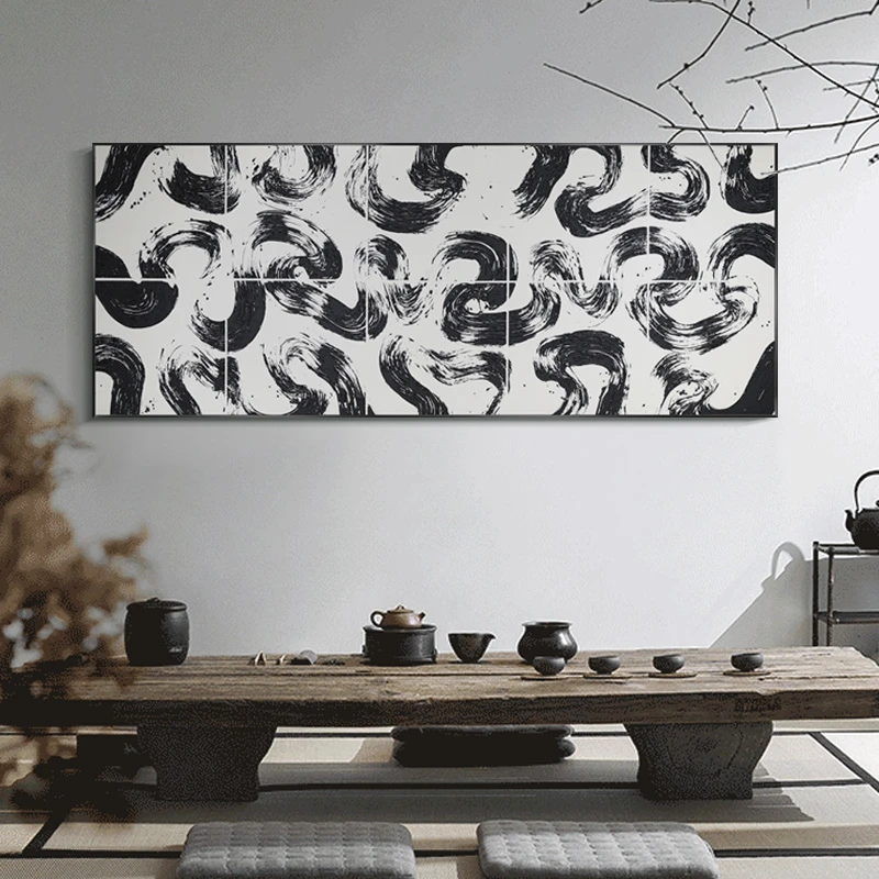 梵舍现代简约黑白抽象肌理浮雕油画艺术餐厅装饰画主卧室壁画