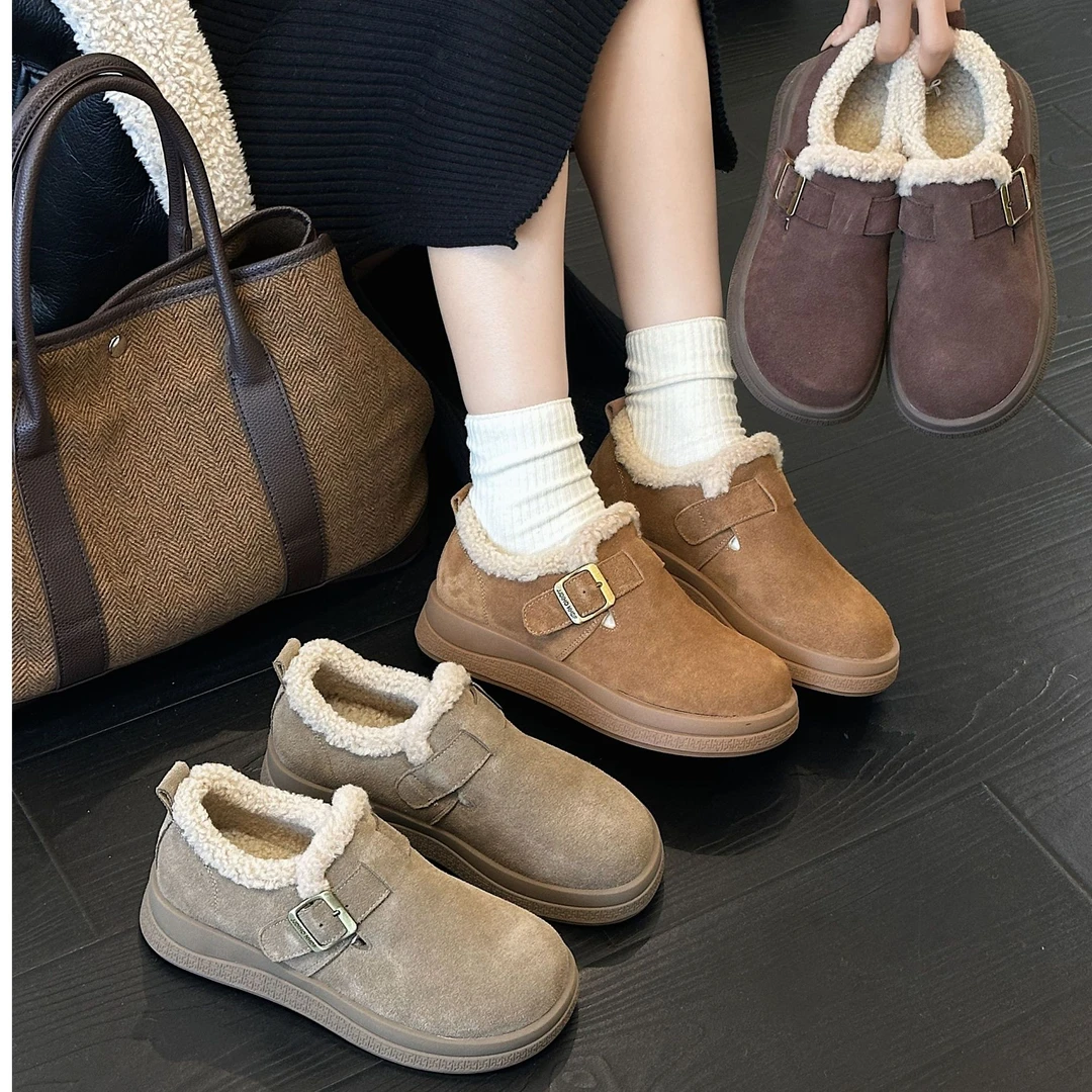 2024新款真皮加绒棉鞋勃肯女鞋时尚休闲百搭厚底加厚保暖5556