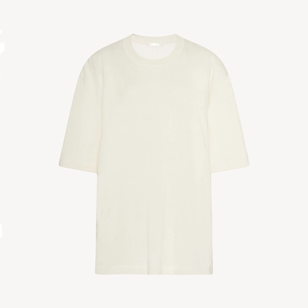 【恩佑宁】夏季薄款桑蚕丝和棉混纺 双层领后背中缝半袖针织衫纯色