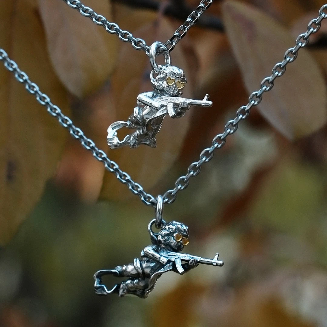 吊坠925银 【隐西】国潮情人节个性礼物小众情侣AK丘比特吊坠项链