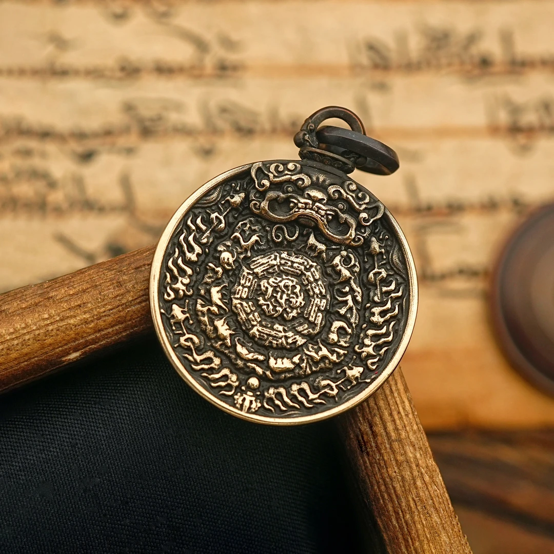 吊坠925银 【隐西】国风复古手工男女仿古九宫八卦牌吊坠项链