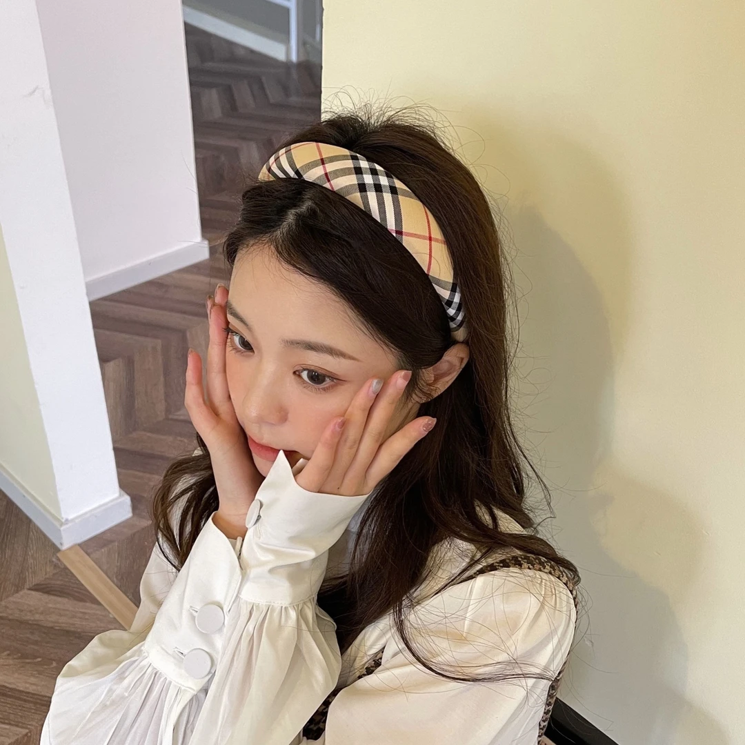 非金属布艺发饰 时髦百搭复古简约格子发箍女发卡高颅顶压发头箍