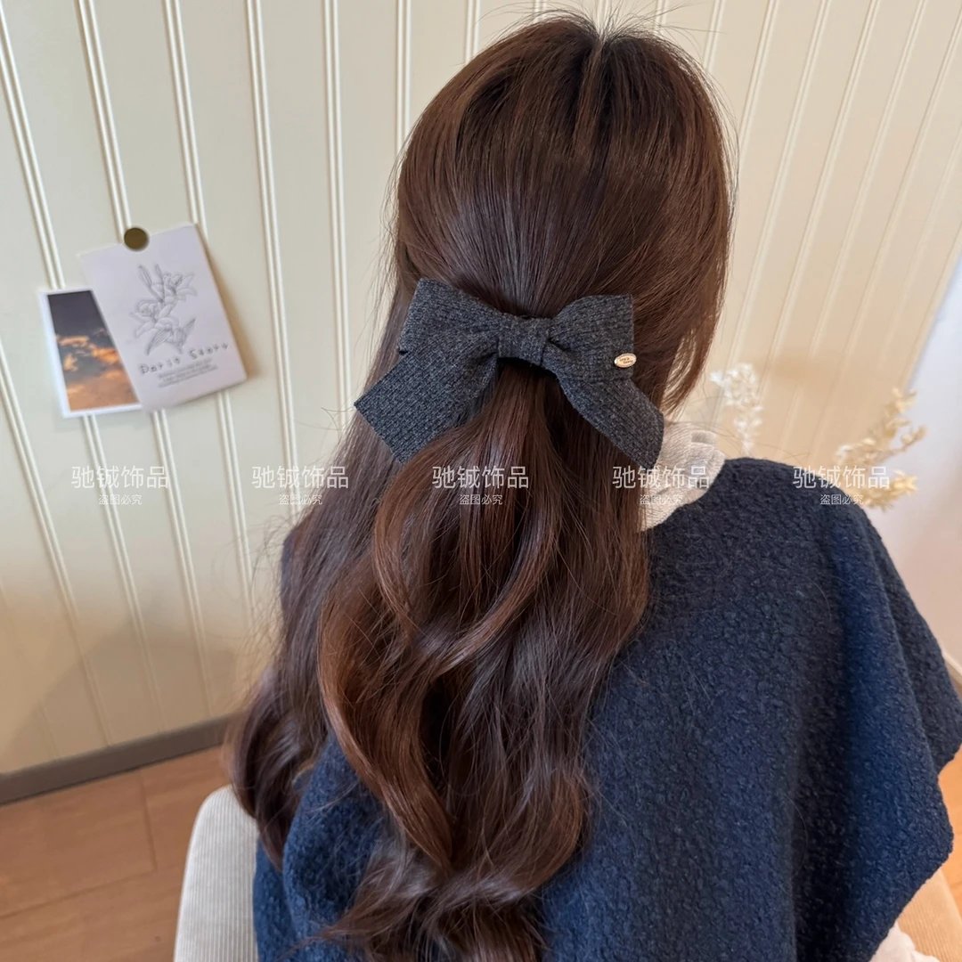 韩系螺纹织带蝴蝶结发圈法式简约丝绒头绳不甜美伤发高马尾皮筋