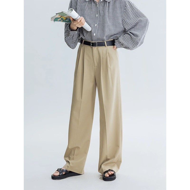 DotDrobe/多着抗皱天丝混纺休闲裤女西裤春夏垂坠-灰色/浅卡其