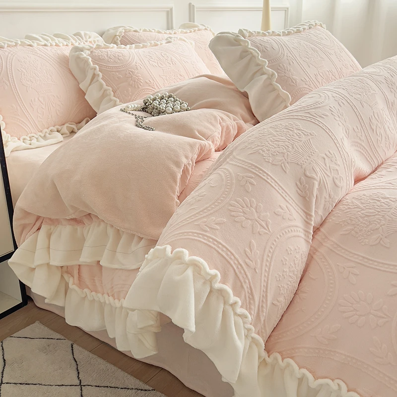 2024新款雕花绒牛奶绒法式轻奢公主风四件套