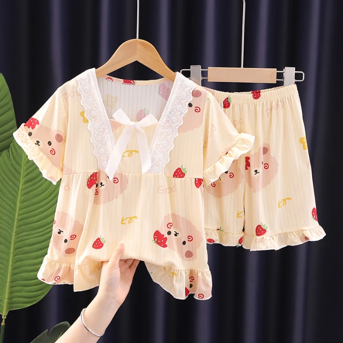 女童夏季卡通短袖儿童款睡衣薄款小女孩宝宝中大童夏天家居服套装