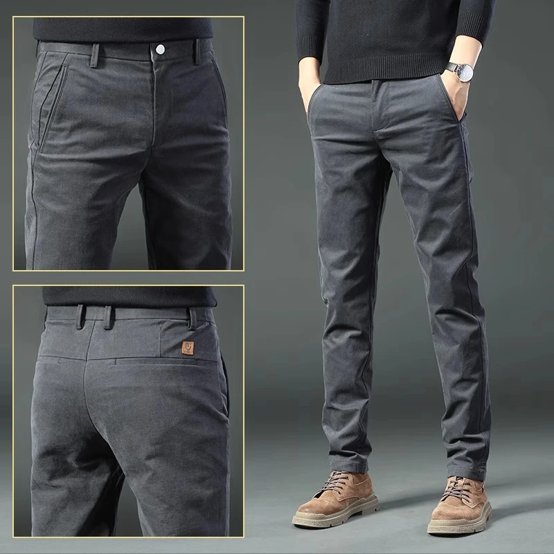 香港高端休闲裤男款秋冬季加绒加厚2025新款商务男裤宽松直筒裤子