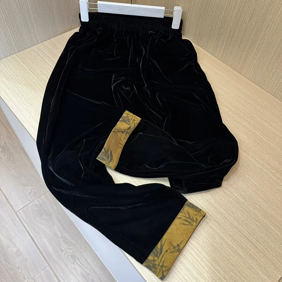 DD24年早秋新款高端轻奢中国风丝绒卷腿裤5125