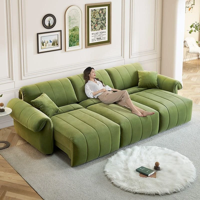 2024年新品电动沙发床云朵八爪鱼可伸缩客厅侘寂风墨绿色布艺沙发