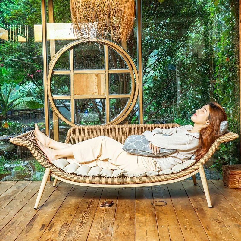 躺椅藤椅单人沙发椅懒人阳台休闲椅新中式家具贵妃椅藤编庭院户外