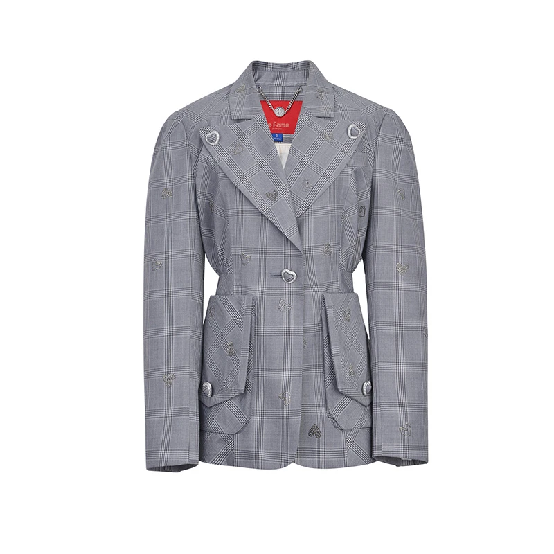 【陈大可】LE FAME/拉飞姆 爱心烫钻工装口袋收腰长袖西装外套