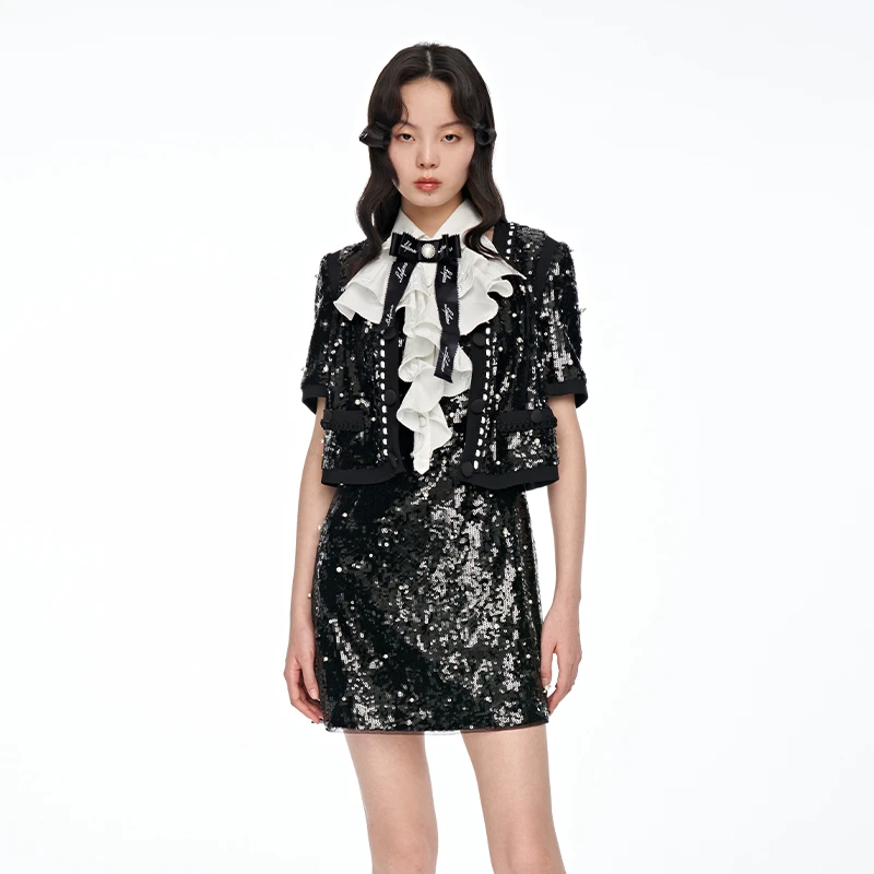 LE FAME/拉飞姆中式设计珠片叠绣都会外套