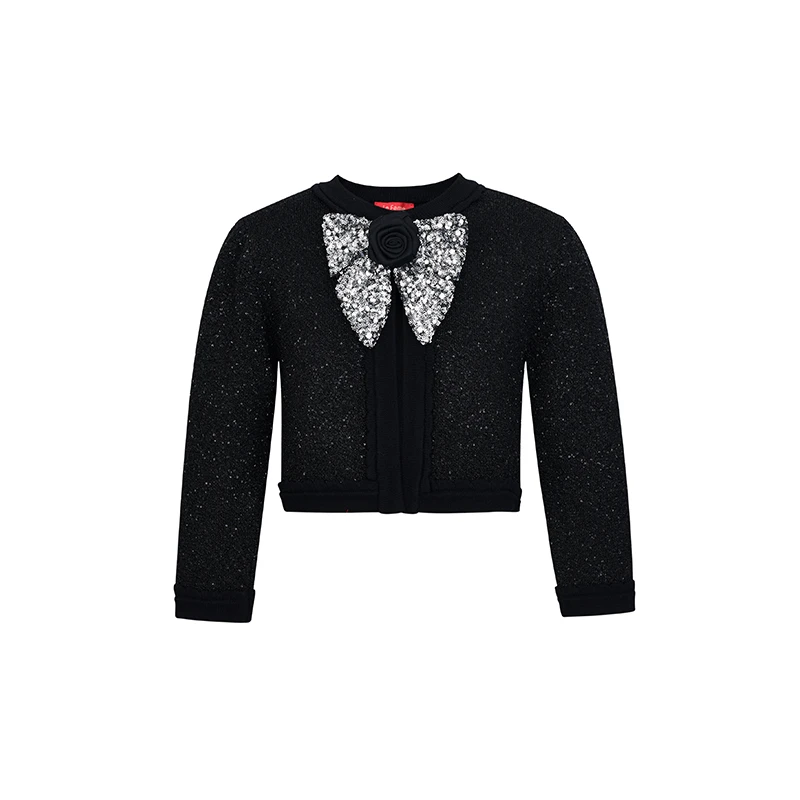 【蜜思仝专属】LEFAME/拉飞姆 重工珠片蝴蝶结短款针织开衫B219