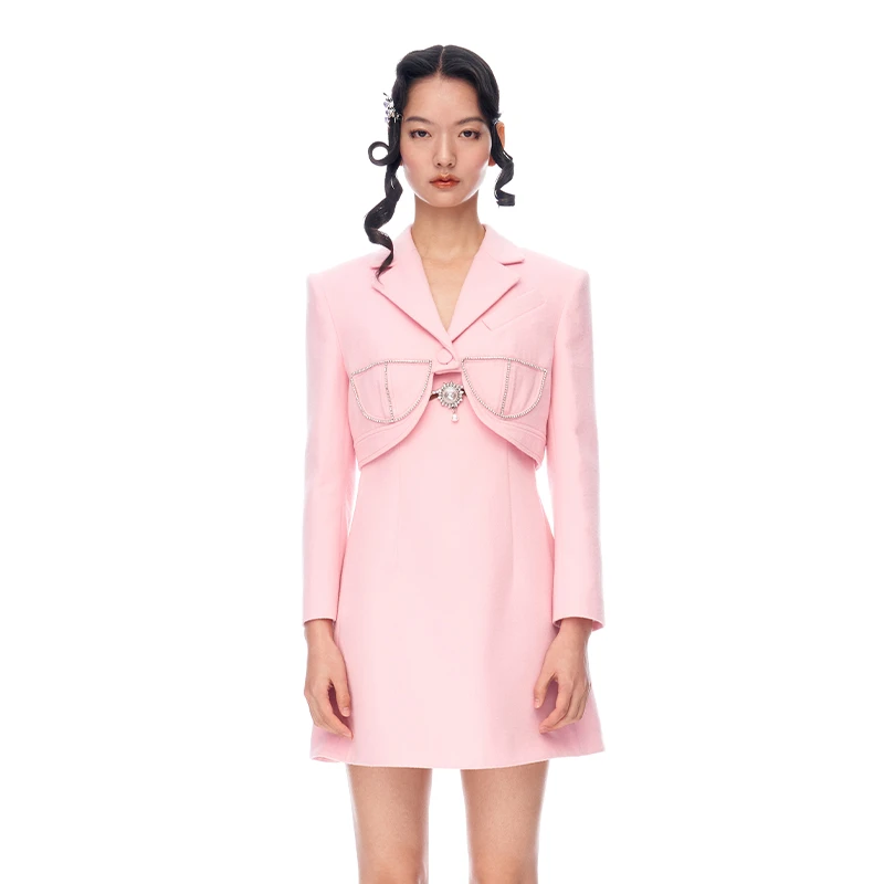【陈大可】LE FAME/拉飞姆 钻链装饰修身套装礼服裙