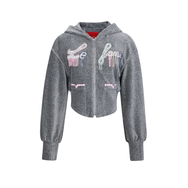 【老板娘夏天】LE FAME/拉飞姆冬季新款复古钉珠装饰刺绣收腰外套