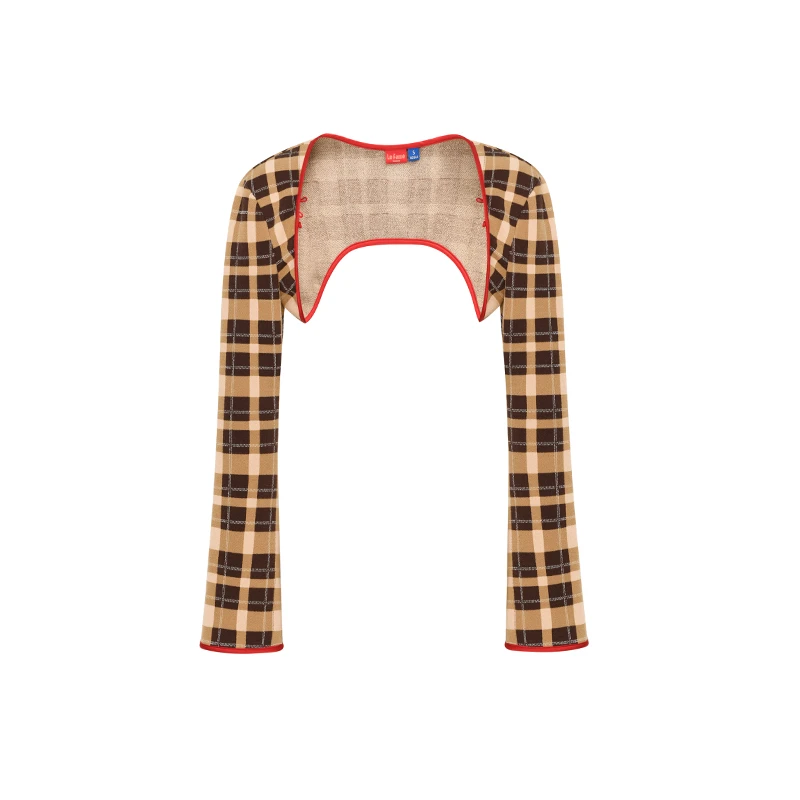 【我是芊芊】LE FAME/拉飞姆 复古撞色格纹针织喇叭袖针织坎肩