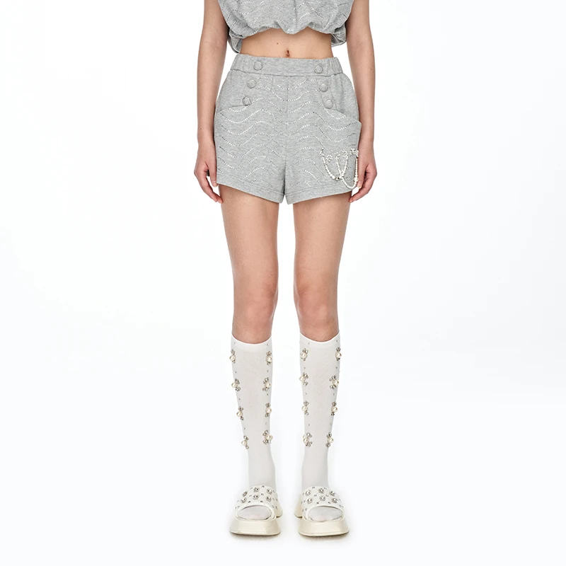 【陈大可】LE FAME/拉飞姆手工钉珠华丽烫钻双排扣短裤