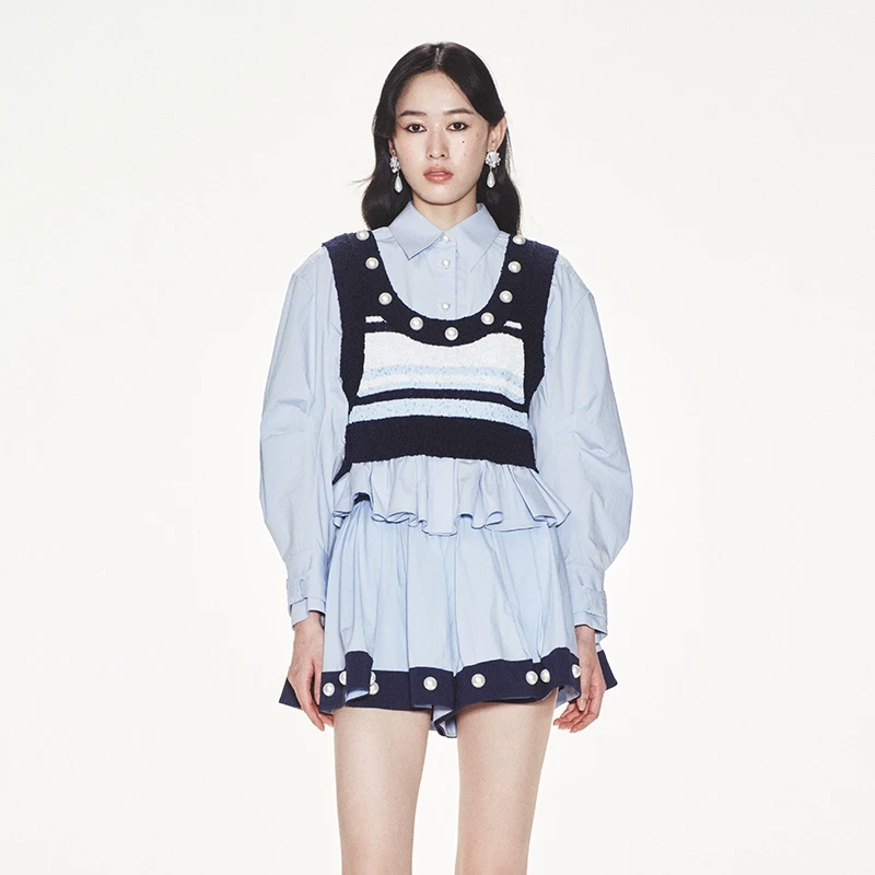 【蜜思仝专属】LE FAME/拉飞姆时髦学院条纹风两件套衬衣上衣