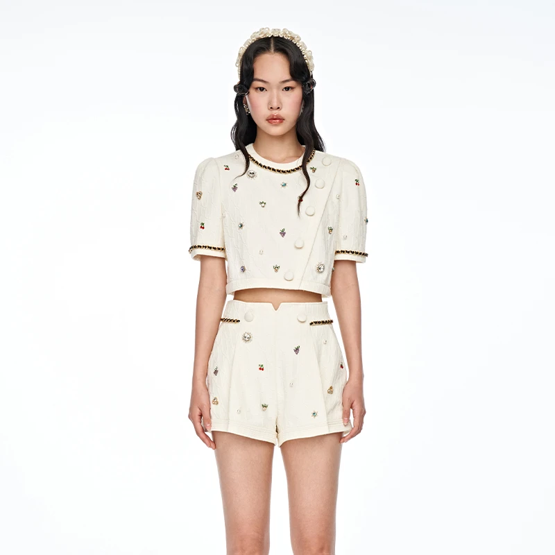 【蜜思仝】LeFame/拉飞姆趣味水果捏褶链皮绳条装饰卫衣W091