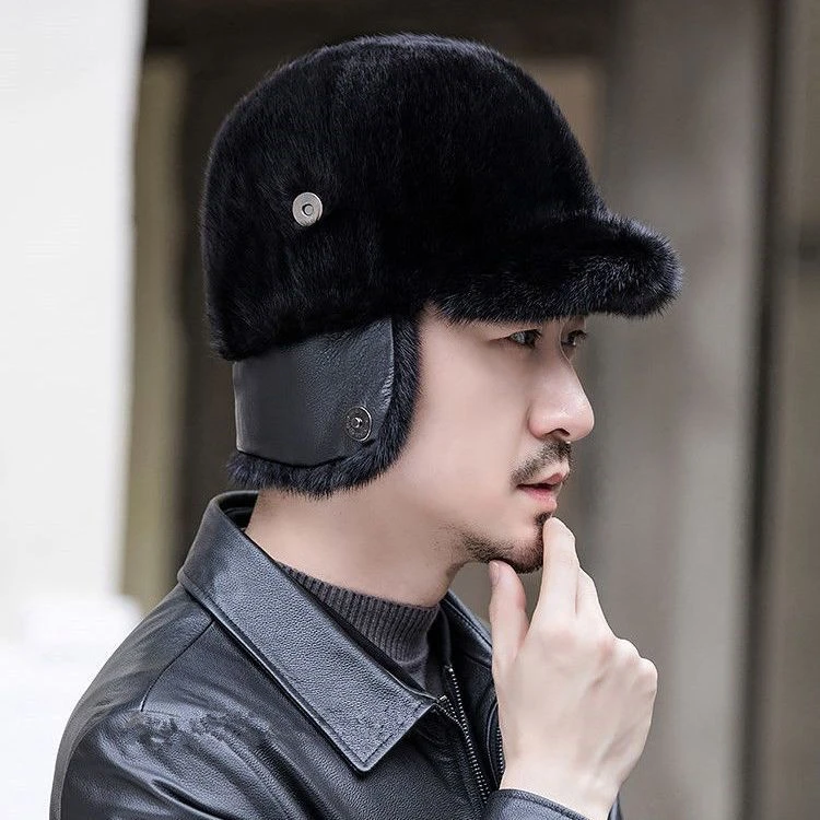 帽子女冬皮草帽子貂毛鸭舌貂绒水貂皮加厚保暖休闲骑士帽护耳帽男