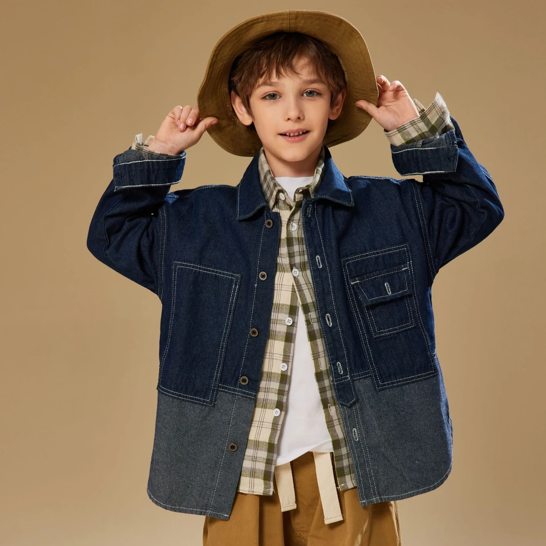 ASK男童渐变拼接牛仔衬衫儿童休闲夹克JZWT10996M zb