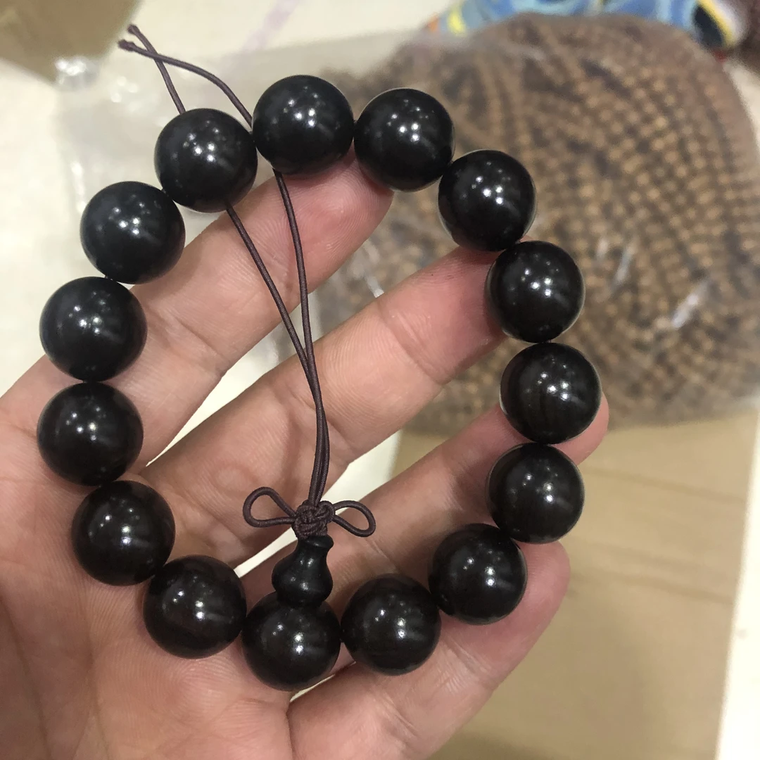 黑檀手串15mm15颗圆珠紫光檀血檀小单圈男女手链实木光珠手串