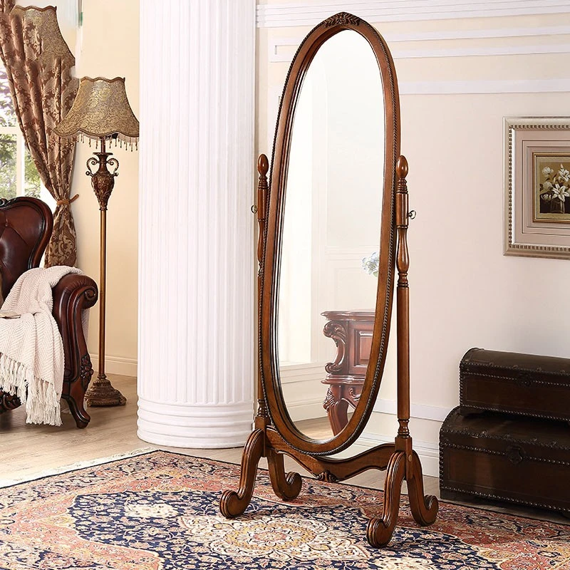 美式复古穿衣镜实木客厅进门落地镜子家用试衣全身镜全身穿衣镜