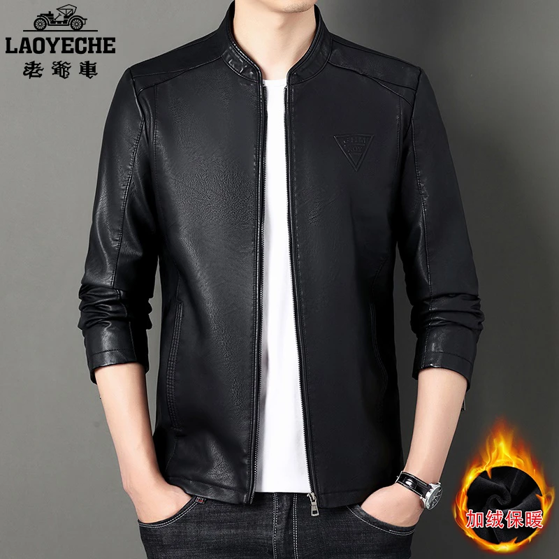LAOYECHE/老爷车男士秋冬季时尚休闲皮衣夹克中青年立领修身外套
