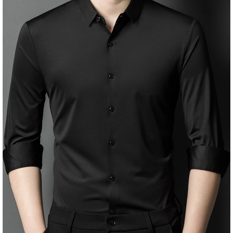 男士商务休闲高档薄款加绒款长袖衬衫中年职业多色无痕修身纯色
